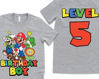 Custom Gamer Kids Shirt, 4th 5th 6th Birthday Mario Shirt, Mario Game Custom Shirt, Mario Fun Shirt, Mario Gaming Shirt, Gaming Party Shirt