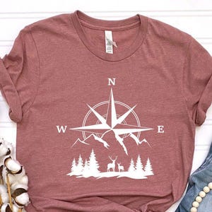 Compass Shirt, Mountain Silhouette Compass Shirt, Mountain T-Shirt, Gift for Camping Lover, Nature Lover Shirt, Hiking Shirt, Adventure Tee