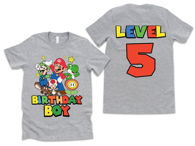 Custom Gamer Kids Shirt, 4th 5th 6th Birthday Mario Shirt, Mario Game Custom Shirt, Mario Fun Shirt, Mario Gaming Shirt, Gaming Party Shirt image 1