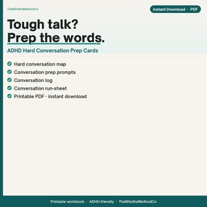 Schede stampabili per la preparazione a conversazioni difficili sull'ADHD - Pianifica cosa dire (PDF)