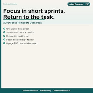 ADHD Fokus Pomodoro Skrivbordspaket Utskrivbart - Fokus Timer Planner PDF