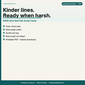 ADHD Kind Self-Talk Script Cards Printable - Gentle Inner Voice Support PDF