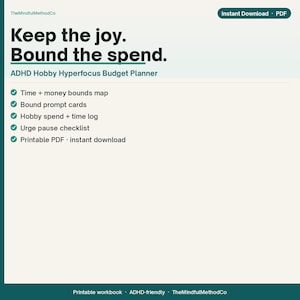 ADHD Hobby Hyperfocus Budget Planner Printable - Time Money Hobby Bounds PDF