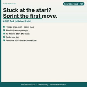 ADHD Task Initiation Sprint Printable - Start Stuck Tasks in 10 Minutes PDF