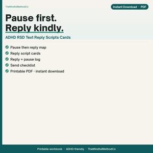 ADHD RSD Text Reply Scripts Cards Printable | Digital Download PDF | Adult Planner