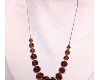 Art Deco Tschechische Bernstein Graduierte Facettierte Glas Perlen Silber Ton Spacer Halskette