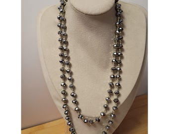 1950 Oper Strang Kristall Silber beschichtete Aurora Borealis Glasperlen-Halskette