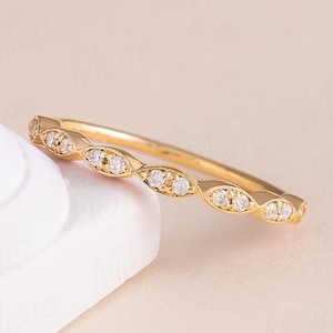 Vintage style art deco gold diamond half eternity wedding band women, Unique minimalist diamond stacking wedding ring, Diamond promise ring