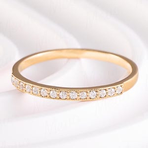Dainty CZ Wedding Band Gold, 18K Gold Vermeil Stacking Ring, Minimalist Eternity Ring, Classic Gold Wedding Ring, Everyday Ring Gift for Her