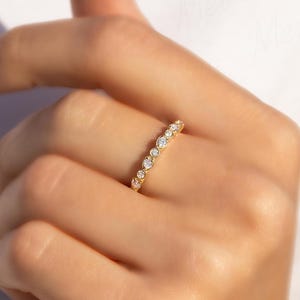 Gold bezel cz eternity ring, 18k yellow gold vermeil stacking ring, Dainty CZ wedding ring, Promise ring for her, Minimalist gift for her