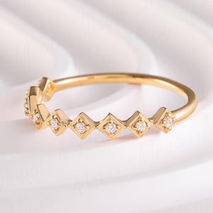 Gold Minimalist Wedding Ring, 18K Gold Filled Silver Wedding Band, Cubic Zirconia Stacking Ring Gold, 18K Vermeil Dainty Geometric Ring