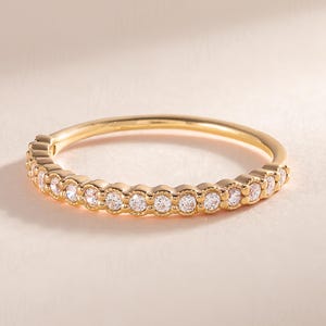 Dainty & Elegant 18K Vermeil Half Eternity CZ Wedding Band, Unique Minimalist 18K Yellow Gold Filled Stacking Wedding Ring, 18K Promise Ring