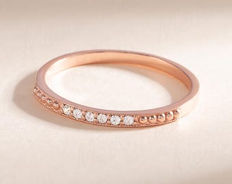 Dainty 18K Rose Gold Filled Eternity Band, CZ Pave Stacking Ring, Minimalist Wedding Band, Thin Elegant Promise Ring for Her, Bridal Ring