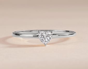 Dainty & elegant 925 sterling silver heart cz promise ring for her, Delicate minimalist heart cz tiny engagement ring, Stacking bridal ring