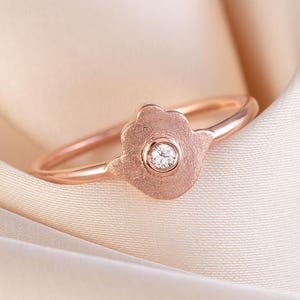 Symbol Ring, Dainty Hamsa Hand Gold Ring, 18K Rose Gold Filled Protection Ring, Minimalist Promise Ring for Her, Gold CZ Stacking Lucky Ring