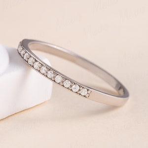 Dainty classic 14k gold half eternity diamond wedding band, Unique women diamond band, Elegant diamond stacking ring, Bridal diamond ring