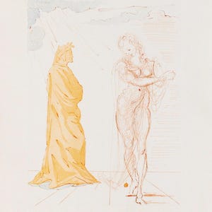 Stampa xilografica - Inferno. Canto n. 2: Virgilio consola Dante di Salvador Dalí, 1960, - Stampa artistica surrealista originale