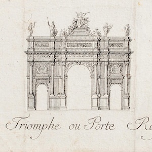 Incisione unica su rame: "Arc de Triomphe ou Porte Royale" di artista sconosciuto