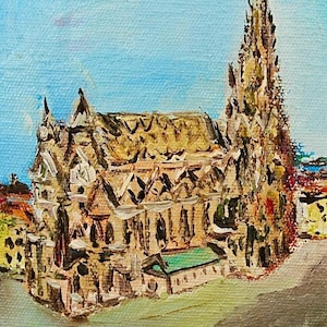 Dipinto originale a olio su carta "Cattedrale di Santo Stefano a Vienna" del rinomato artista ceco Jozef Dlabal