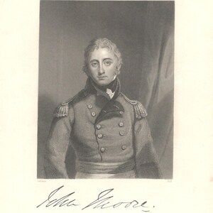 Vintage Rare Copperplate Engraving of Sir John Moore by W. Holl - Antique Military Portrait Print