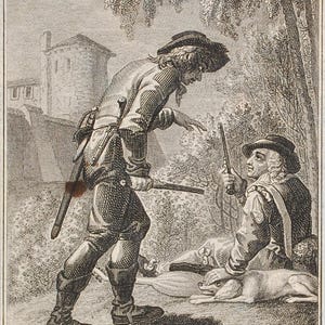 Rare Antique Steel Engraving: &#39;Men on the Hunt&#39; by Domhein - Vintage Wildlife Art