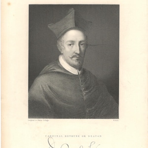 Vintage Copperplate Engraving of Cardinal Bethune (Beaton) by William Holl - Antique Religious Print