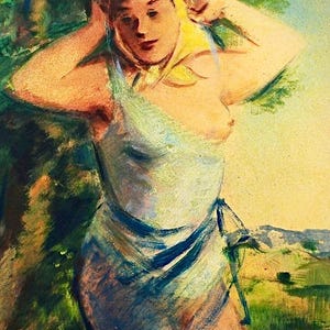 Dipinto a olio originale d'epoca "La donna nuda" dell'artista ceco Bohumil Ullrych - inizio del XX secolo, olio su carta
