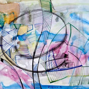 Abstracte compositie van Petr Fišárek – 1996 Inkt en aquarel, Tsjechische moderne kunst