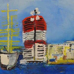 Raro dipinto a olio originale su carta "Gothenburg" del rinomato artista ceco Jozef Dlabal, idea regalo