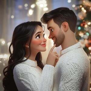 Retrato de casal animado para o Dia dos Namorados | Desenho animado e GIF personalizado em 48 horas. Perfeito para o Dia dos Namorados, aniversários, ocasiões românticas.