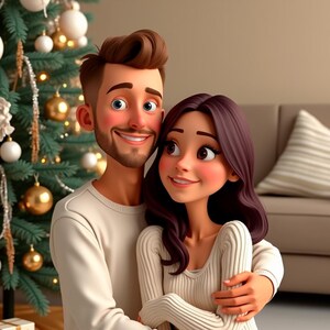 Retrato de casal animado para o Dia dos Namorados | Desenho animado e GIF personalizado em 48 horas. Perfeito para o Dia dos Namorados, aniversários, ocasiões românticas.
