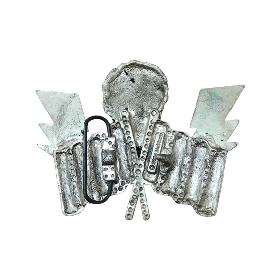 Silver Lightning Bolt Racing Flag Metal Belt Buckle Gem