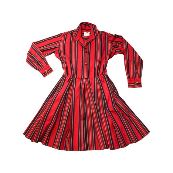 Vintage 70s Red Striped Long Sleeve Shirt Dress - image 1