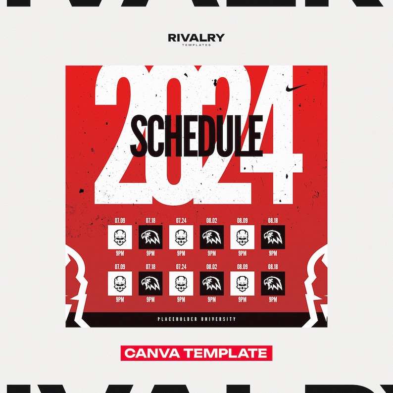 Customizable schedule template, perfect for sports events, team calendars, and event planning graphics
