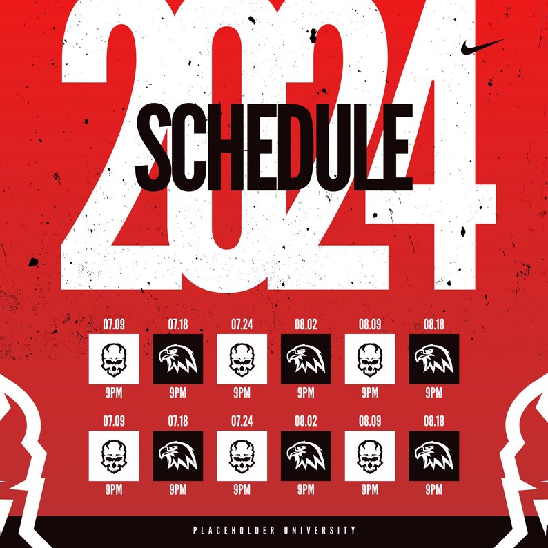Customizable schedule template, perfect for sports events, team calendars, and event planning graphics