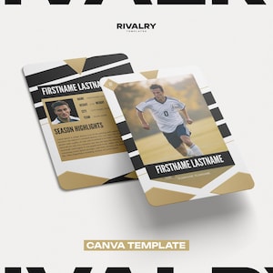 Modelo de cartão de esportes editável | Design de cartão de troca personalizado | Cartões de atletas personalizados para equipes, fãs e treinadores | Modelo DIY Canva