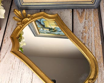 Miroir vintage allongé en style baroque & rococo, cadre en composite, design retro, décoration murale élégante, miroir français, maison chic