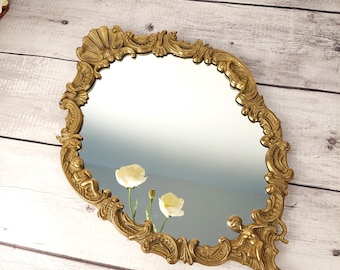 Vintage Antique Wall Mirror Baroque Style Angel Head Italy Italia