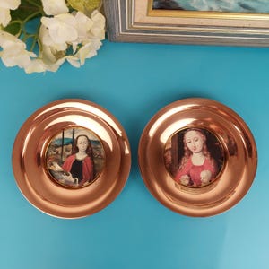 Vintage round copper frames, Villedieu France plate, handcrafted L. Lecellier photo frames, unique gift, atypical French frame