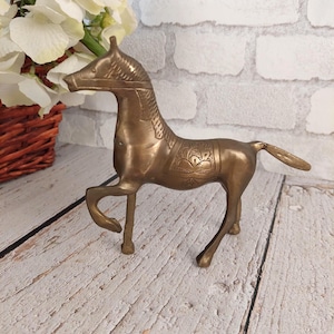 Vintage Solid Brass Horse Statuette, Animal Figurine for Decoration, Handcrafted Ornament, Unique Gift, Asian Table Decor
