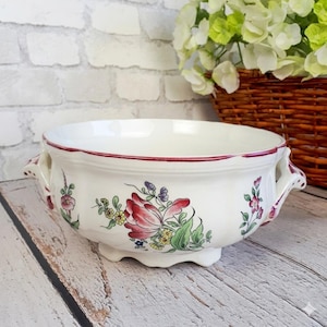 Cache-pot & jardinière vintage en barbotine, céramique de K G Luneville, décor des fleurs peint à main, artisanat France, décoration maison