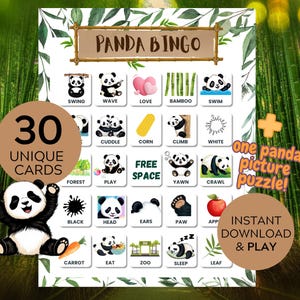 30 Bingo Karte, Panda Bär Bingo, druckbare Tierpuzzle, Familienschulaktivität, Weihnachtsfeier Spiel, Kindergeburtstag, Weihnachtsdekoration