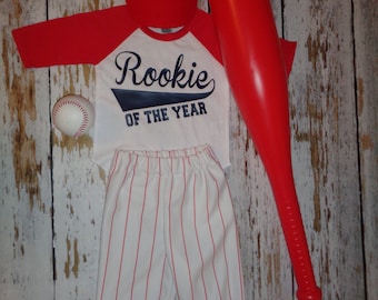 Tenue de baseball Cake smash garçon, SS ou 3/4 manches Tenue d’anniversaire, Rayures rouges, Uniforme de baseball, Pantalon de baseball, Rookie de l’année