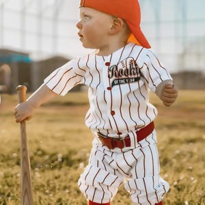 Baseball Cake smash outfit-SPECIFIC DATE MESSAGE B4 Buy Rookie of the Year Birthday Jersey, Red Pinstripes, Baseball uniform, Baseball Pants