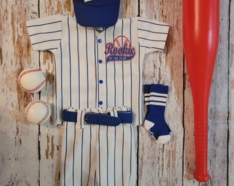 Baseball Cake smash outfit-SPECIFIC DATE MESSAGE 1st! Rookie of the Year Birthday Jersey, Royal Pinstripes, Baseball uniform, Baseball Pants