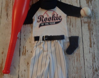 Baseball Cake smash outfit-SPECIFIC DATE MESSAGE 1st! Rookie of the Year Birthday outfit, Navy Pinstripes, Baseball uniform, Baseball Pants