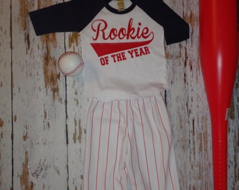 Baseball Cake smash outfit boy, DATE SPÉCIFIQUE MESSAGE 1er, Rayures rouges, Uniforme de baseball, Pantalon de baseball, Rookie de l’année