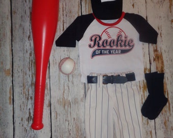 Baseball Cake smash outfit-SPECIFIC DATE MESSAGE 1st ! Tenue d'anniversaire de la recrue de l'année, rayures marines, uniforme de baseball, pantalon de baseball