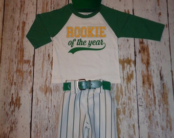 Baseball Cake smash tenue garçon, anniversaire de la recrue de l'année, rayures vertes, uniforme de baseball, pantalon de baseball, recrue de l'année