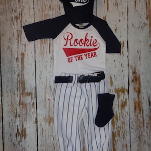 Baseball Cake smash outfit-SPECIFIC DATE MESSAGE 1st! Rookie of the Year Birthday outfit, Navy Pinstripes, Baseball uniform, Baseball Pants,